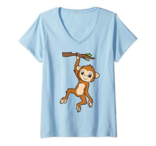 Mujer Mono colgando de una rama Mono simio Monkey Camiseta Cuello V