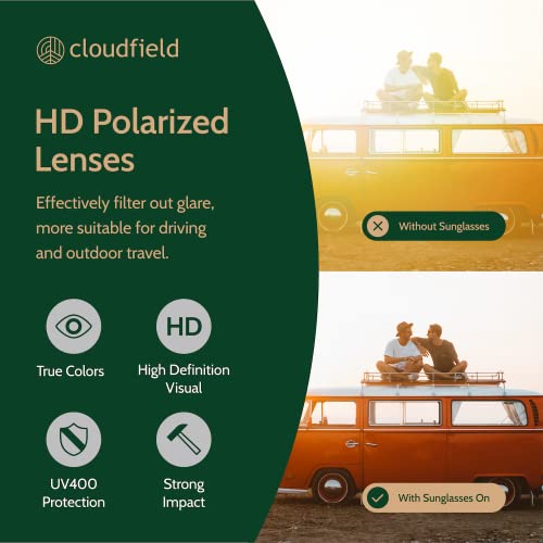 Image of cloudfield Wood Sunglasses Men & Women, 100% UVA & UVB Protection | 9-Layer Polarized Lenses, Bamboo Frame, Bamboo Case, Pouch & Cleaning Cloth Included, Lightweight, Eco-Friendly Design