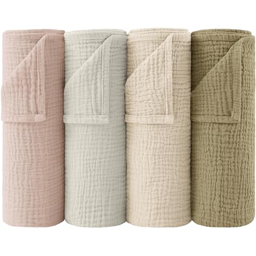 Bearmoss Moltontücher Baby 100% Baumwolle Weiche Spucktücher Baby,Atmungsaktiv und Extrem Saugfähig Musselin Tuch für Saugstark Mulltücher 4er 60x60cm (Sandgrün)
