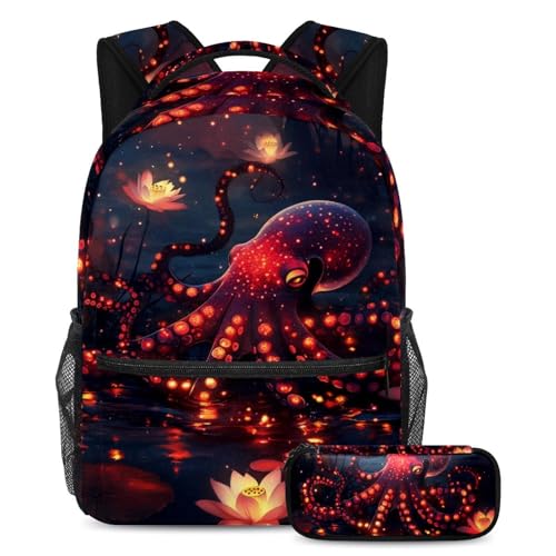 Sac à dos rouge pieuvre lotus : le compagnon des ados en cours et voyage