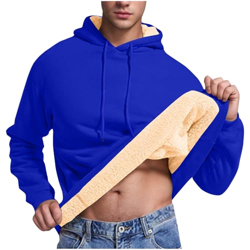 Sherpa Lined Hoodies For Men Solid Color Long Sleeve Sweatshirt Fall Winter Warm Pollover Soft Comfort Fleece Sweaters