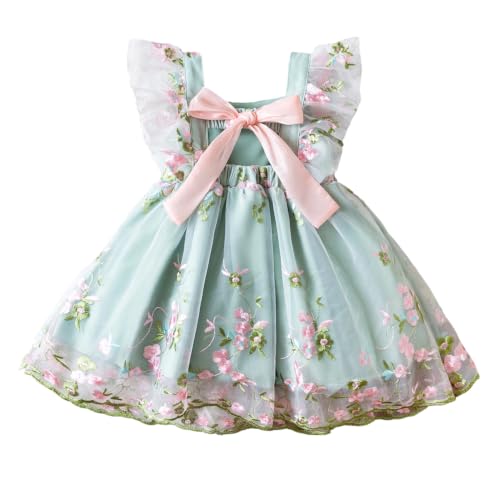 Image of NNJXD Baby Girl Floral Embroidered Tulle Fairy Birthday Dress Green 9-12M