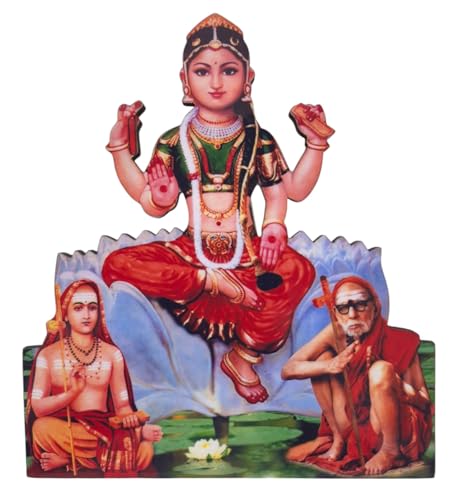Vils Goddess Sri Bala TripuraSundari,Maha Periyava & Adi Sankaracharya Divine Holy Blessing Wood & Plastic Statue/Photo Frame Cutout with Backstand for Pooja/Gift (Size: 7 inch X 8 inch)- Multicolor