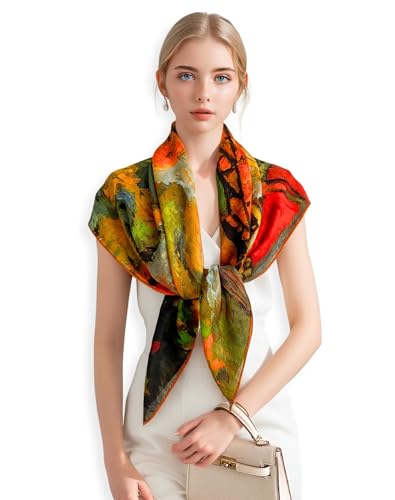 PoeticEHome Cachecol 100 % caxemira, xaile quadrado grande ultramacio para mulher, design artístico de pintura | caixa de presente de luxo, Village Street em Auvers