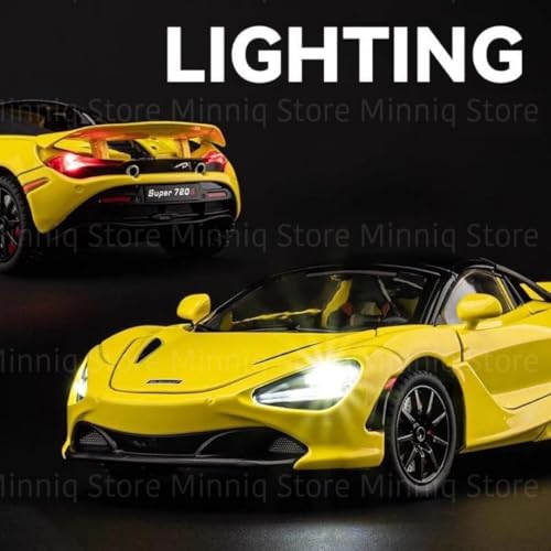Image of 1:24 Maclaren 720s Sports Model Exclusive Alloy Diecast Pull Back Toy car with Openable Doors & Light Music Toys for Kids Boy Girl Gift (1:24 Maclaren 720s -Yellow)