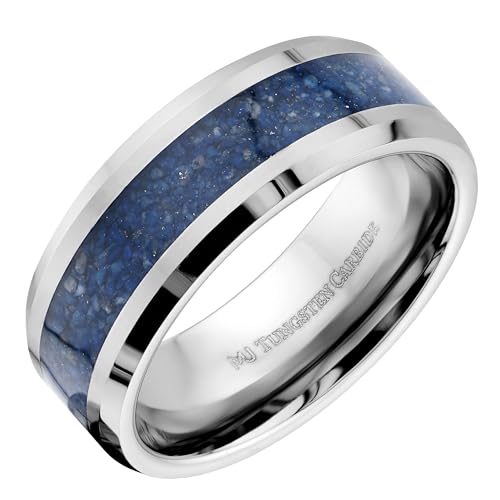 Tungsten Carbide 4mm, 6mm or 8mm Wedding Band Blue Lapis Lazuli Inlay