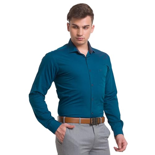 Image of Park Avenue Men's Cotton Blend Two Tone Pattern Slim Fit Cut Away Collar Full Sleeve Casual Shirt