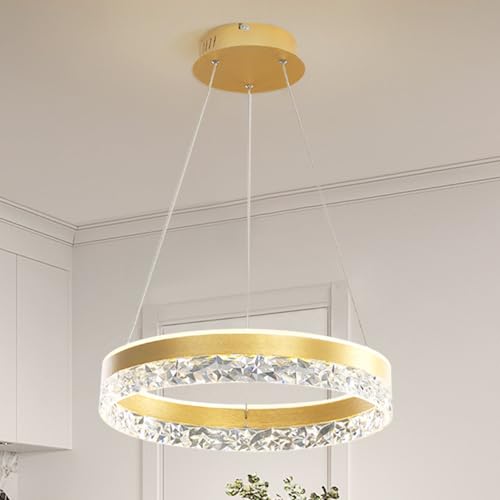 JDONG Moderner Kristall Kronleuchter 54W Dimmbar LED Pendelleuchte Gold, Höhenverstellbar Hängeleuchte, Häengelampe für Wohnzimmer, Esszimmer,Schlafzimmer, Restaurant,Φ50cm