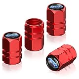Legiertes Auto Ventilkappen,4pcs Ventilkappen mit Logo Auto Reifenventil Kappe Staubkappen Zubehör für Autoreifen Kompatibel mit Ford Fusion F150 F250 F350 F450 F550 Edge Explorer Mustang F151,Rot