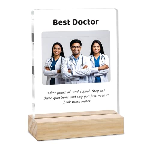 Image of Giftplease Best Doctor Photo Plaque with Wooden Stand | Personalised Gift for Doctors | Thank You Gift for Medical Professionals | Home Office Table Decor |Appreciation Frame for Doctor DCT 05