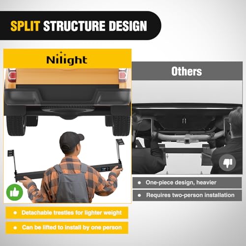 Image of Nilight Class 3 Trailer Hitch 2 Inch Receiver Compatible with Select Ford Ranger 2015 2016 2017 2018 2019 2020 2021 2022 Black Powder Coated