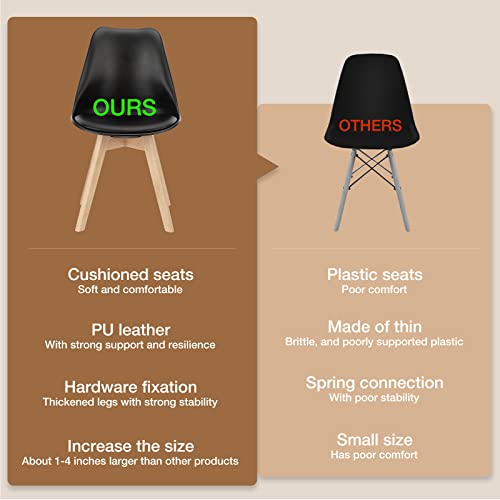 OLIXIS Set of 4 Dining Kitchen Mid-Century Modern Chairs with Wood Legs and PU Leather Cushion, Upholstered Seating for Living Room Bedroom Outdoor Lounge, Black by OLIXIS - Used condition - Image 5