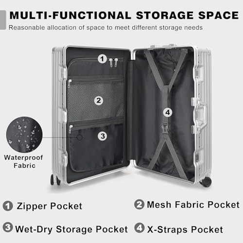 Image of AnyZip Luggage Sets 2 Piece Aluminum Frame Carry On and Checked Suitcase PC ABS Hard Shell TSA Lock No Zipper(Silver, 20 /28)
