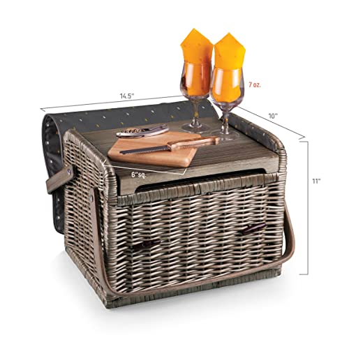 Picnic Time Kabrio Wine & Cheese Picnic Basket Set With Lid For 2, One Size, (Anthology Collection-Gray With Gold Accents) #TOP3