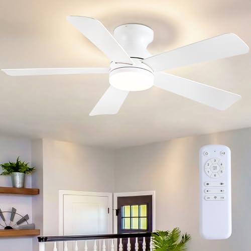 46 inch Ceiling Fans Lights, White Flush Mount Ceiling Fan