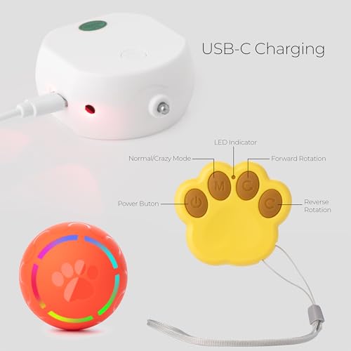 Balle interactive télécommandée pour chien orange avec lumières RVB