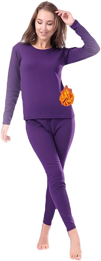Ouruikia Womens Ultra Heavyweight Thermal Underwear Set Fleece Lined Base Layer Top Bottom for Extreme Cold Weather