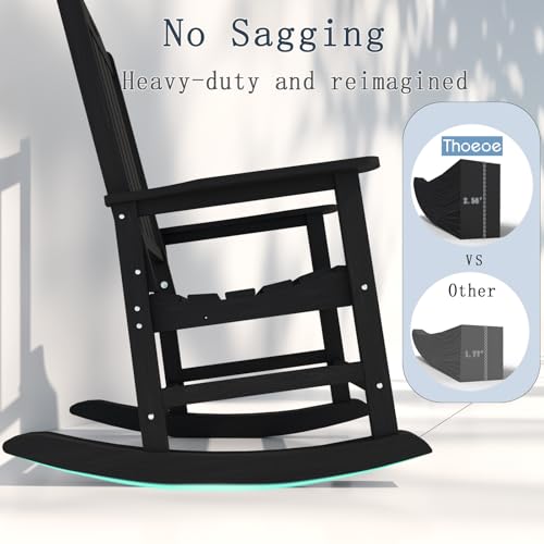 THOEOE Oversized Rocking Chair, Outdoor Rocking Chair for Adults, All Weather Resistant Porch Rocker for Lawn Garden, Black - Thumbnail 5