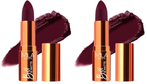 Image of Mila Beaute Bold & Matte Long-Lasting Lipstick | Highly Pigmented Soft Matte Finish | Lightweight & Hydrating with Jojoba Oil | Shade - (Night Out 4.2g) (Pack of 2)