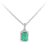 Naava Women's 18 ct White Gold Diamond and Emerald Pendant Necklace of Length 40 cm