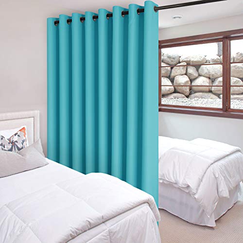 DWCN Total Privacy Room Divider Blackout Curtain - Thermal Curtains for Patio Door, Living Room, Bedroom Partition and Shared Office Space, 1 Grommet Curtain Panel, 15ft Wide x 8ft Tall, Turquoise