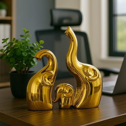 Image of Xtore Elephant Family Home Decor Ceramic Finish Figures - (Set of 3 Piece, Golden)