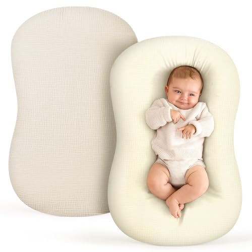 Image of Termichy Baby Lounger Cover Muslin: Soft Cotton Slipcover for Snuggle Me Lounger - Removable & Machine Washable for Daily Use - Zipper-Free & Skin-Friendly for Newborn Girls and Boys