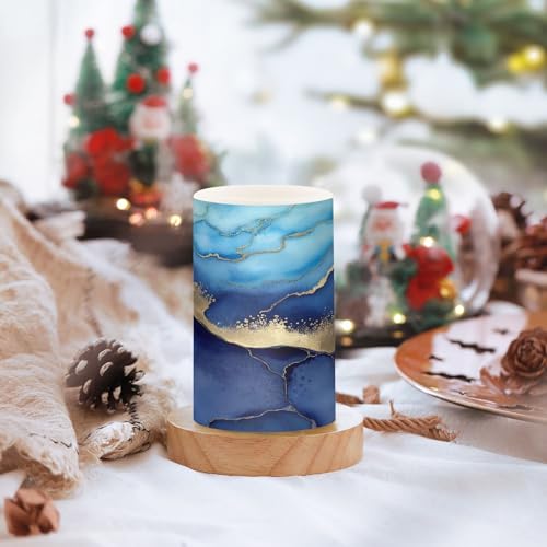 Image of YETTASBIN Blue Marble Flameless Candles with Remote Control and Timer, Adjustable Brightness Long Lasting Battery Operated LED Pillar Candles for Indoor Outdoor Party Holiday Home Decor, 2 Pack