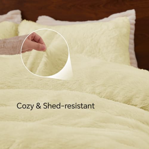 Image of BEDELITE Yellow Fluffy Comforter Set Queen, Fuzzy Faux Fur Comforter