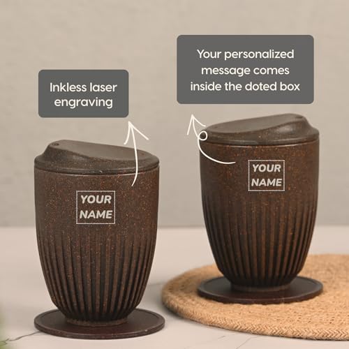 Image of Eha Earth Friendly Customised Coffee Mugs and Coasters Set of 2 with Loopac, 350 ml | Made with Rice Husk Biocomposite | Personalized Gifts for Friends and Family | Coffee