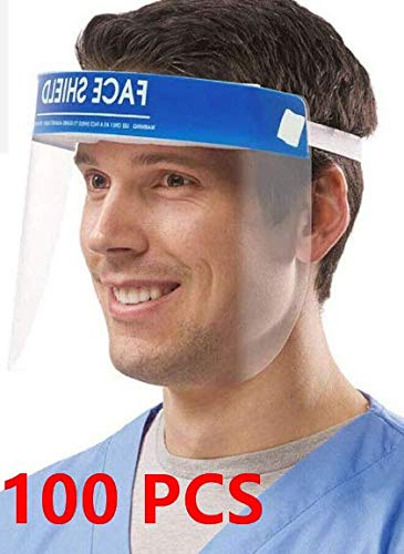 [NEW ARRIVAL, FDA APPROVED] 100PCS Safety Face Shield, Adjustable Elastic strip, Transparent Full Face Protective Visor with Eye & Head Protection, Anti-Splash Facial Cover for Women Men