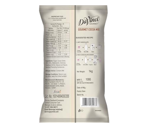 Image of DaVinci Gourmet Premium Cocoa Mix Powder, 1kg Pouch | Rich & Creamy Hot Chocolate Drink | Cafe-Style Beverage | Easy to Prepare | Ideal for Home, Cafe & Dessert Recipes