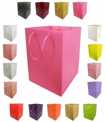 Glossy Vibrant Flower Gift Bag Bouquet Vase | Valentines | Anniversary | Love | Transportation Display (1 Hot Pink)