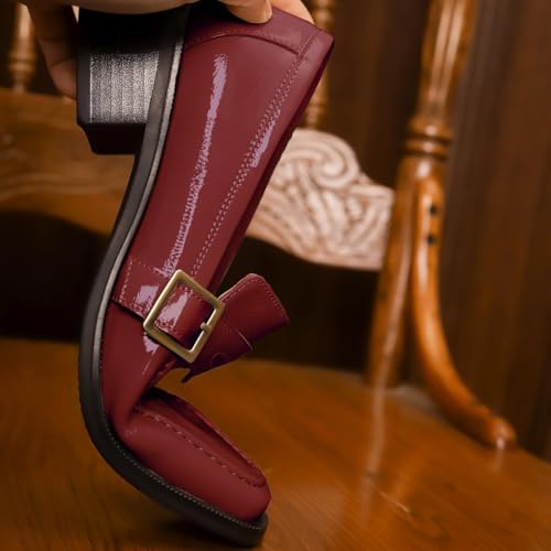 Image of MOOMMO Women Chunky Heel Penny Loafers Square Toe Buckle Slip On Comfort | Office Ladies Loafer Pumps 2 inch Stacked Block Heel Dress Loafers Oxfords Walking Dress Shoes Casual Size 4-11 M US