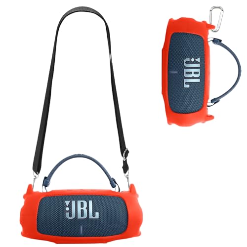 Case for JBL CHARGE 6 Portable Bluetooth Speaker,Soft Protective,Silicone Case Cover with Shoulder Strap and Carabiner(Red)