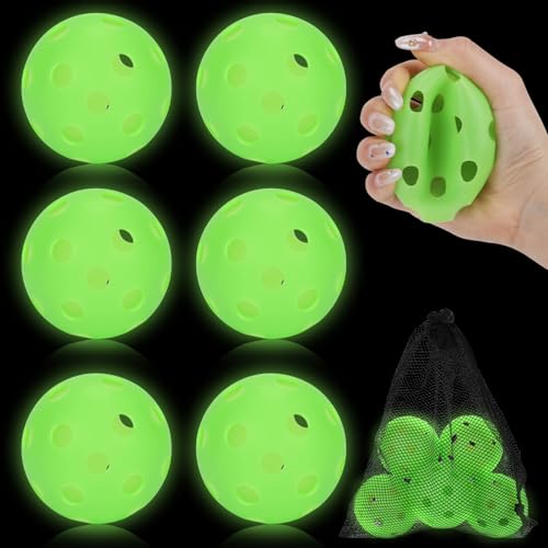 Coopay 6 Pack Practice Balls Glow in The Dark Baseballs Plastic Soft Baseballs with Drawstring Bag for Indoor Outdoor Night Training Backyard Games Batting Hitting Softballs (Green)