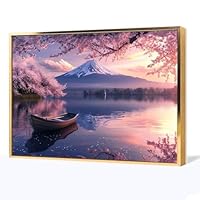 富士山と桜を描いたアートパネル Amazon.co.jp: 絵画 富士山を背景にした桜インテリア 絵画 魅惑