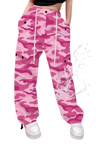Image of Cromoncent Cargo Pants Girls & Women Parachute Pants Y2K Baggy Rave Clothes Waterproof with Pockets, 6 Years - 3XL