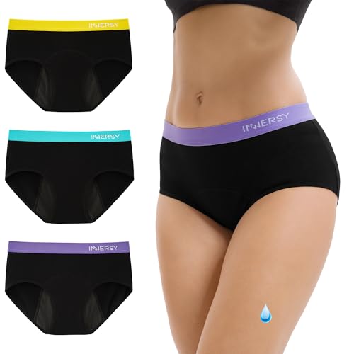 INNERSY Periodenunterwäsche Auslaufsicher Damen Period Panties Menstruation Unterwäsche 3 Schwarz (S, Buntes Schwarz)
