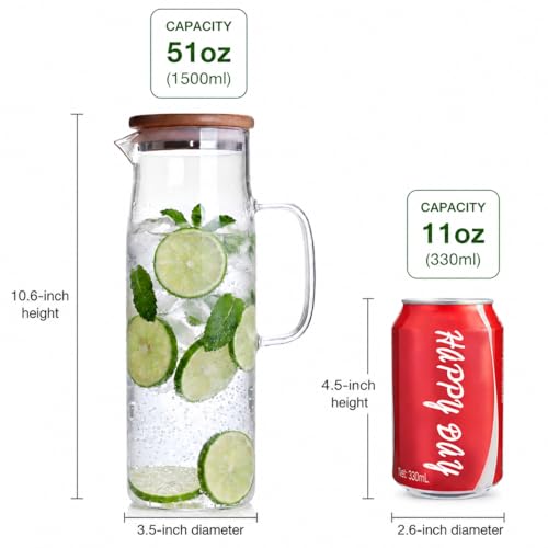 Image of Glass Water Kettle Water Teapot Glasses Container 1500ml Glass Water Pitcher With Bamboo Lids