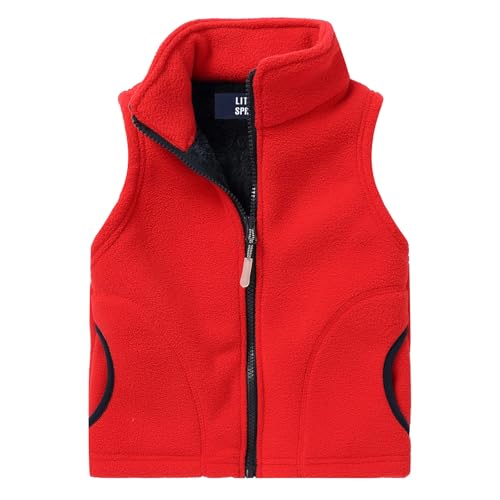 Image of LittleSpring Kids Fleece Vest with Fur Lined Zip Up Warm Thickening Winter Sleeveless Jacket
