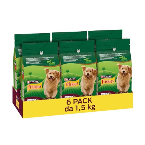 PURINA FRISKIES Nutri Soft 5 Promesse Crocchette per Cani Adulti con Manzo 6 Sacchi da 1.5kg
