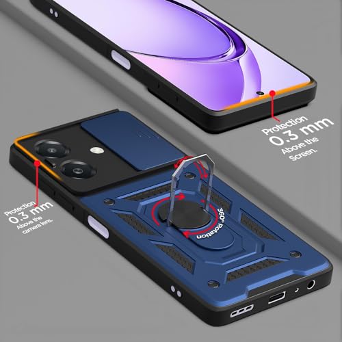 Image of Pikkme D10 Tough Armor Bumper Case | 360 Protection Case | Sliding Camera Shield Cover & Ring Holder Stand Back Cover for Oppo A3x 5G / A3x 4G / A3 5G (Blue)