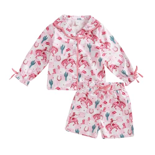 Toddler Baby Girl Satin Pajama Set 2Piece Silk Pjs Western Sleepwear Long Sleeve Button Down Top And Shorts Pajamas