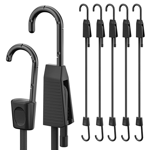 Rugtol Adjustable Bungee Cords with Hooks, 6Pcs Heavy Duty Outdoor Elastic Bungee Straps, 90cm Black Bungee Cord with Scratch-Proof Coated Steel Hooks for Securing Luggage, Bike Rack, Tarps, Cargo