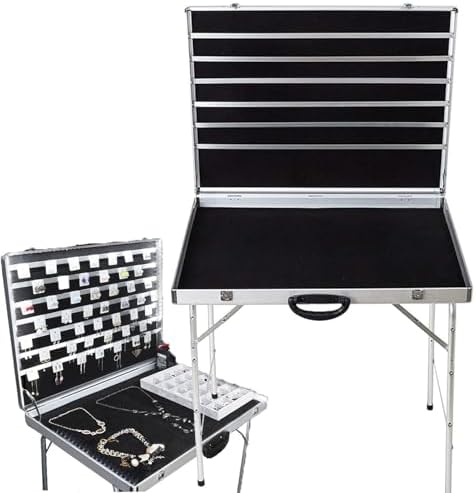 Foldable Aluminum Alloy Jewelry Display Suitcase - Necklace & Earring Organizer Case for Market Exhibits, Trade Shows & Craft Fairs (70x50 cm)