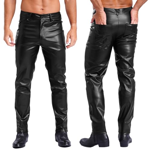 Jugaoge Men's Slim Fit Pu Faux Leather Motorcycle Biker Pants Skinny Straight Leg Tapered Trousers3