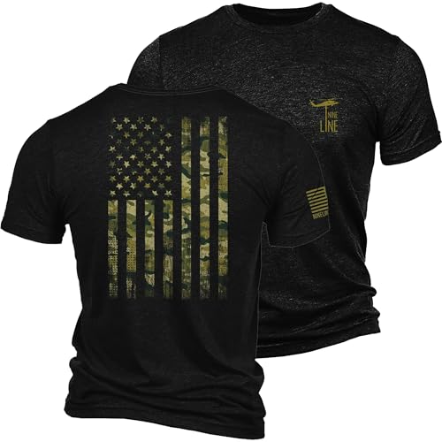 Nine Line American Camo Flag T-Shirt – Symbol of Freedom, Patriotic Shirt America Flag, Veteran-Owned Apparel, Made in USA