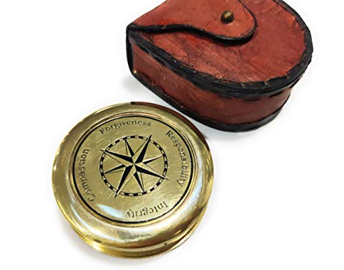Nauticalmart Vintage Brass Compass With Nautical Gift Case Integrity, Responsibility, Forgiveness, Compassion Maritime #TOP2