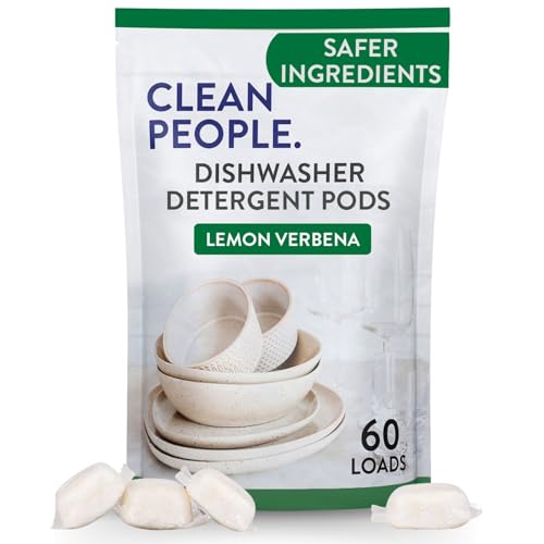 Image of The Clean People Dishwasher Pods - Cuts Grease & Rinses Sparkling Clean - Residue-Free - Phosphate Free Dishwashing Pods (60 Count, Lemon Verbena)